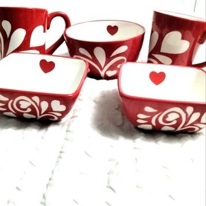 Breakfast/ Snack Cup & Bowl Set Red & White Heart Set